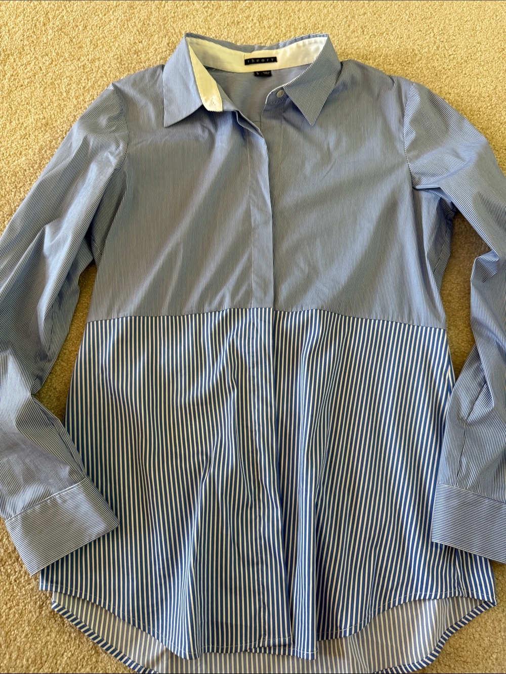 Theory Blue Striped Button-Front Shirt Jacket